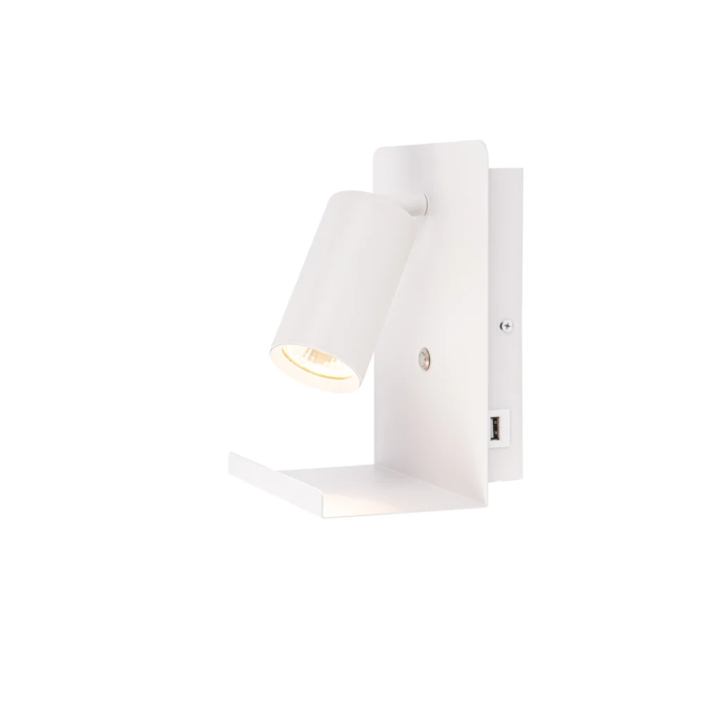 VEIL GU10 Wall  Light with USB Charger and Shelf WH