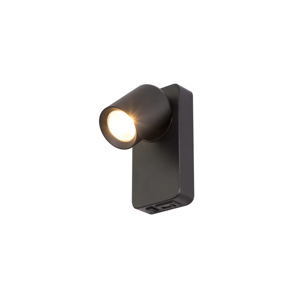 BEAM 1 GU10 Wall Light with switch and USB Charger BK