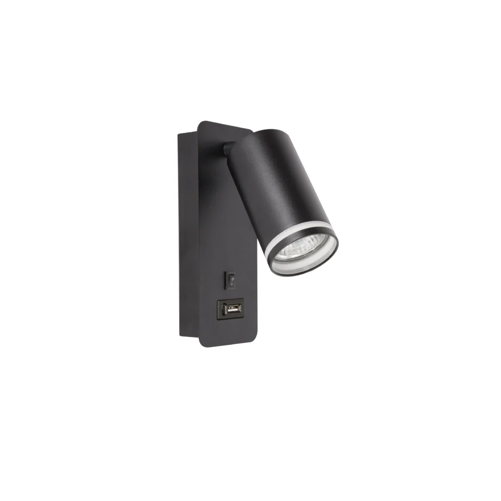 AXIS 1 GU10 Wall Light with USB Charger BK