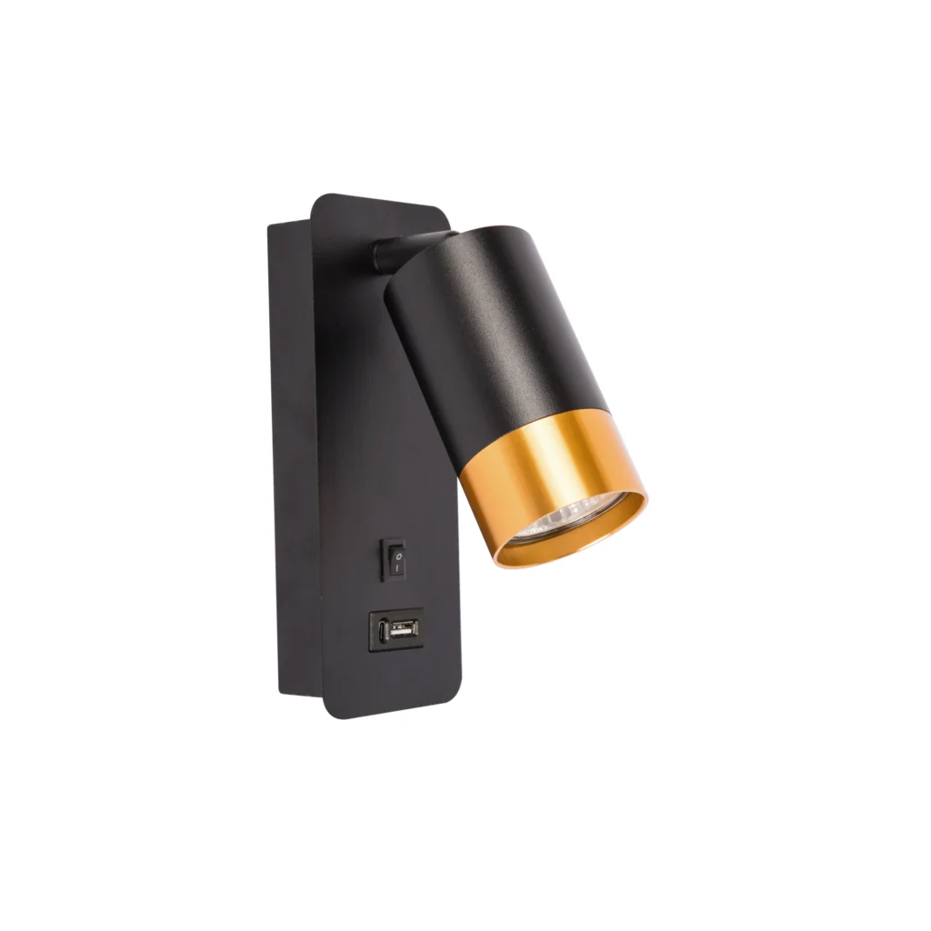 VORTEX 1 GU10 Wall Lighting with USB Charger BK+GD