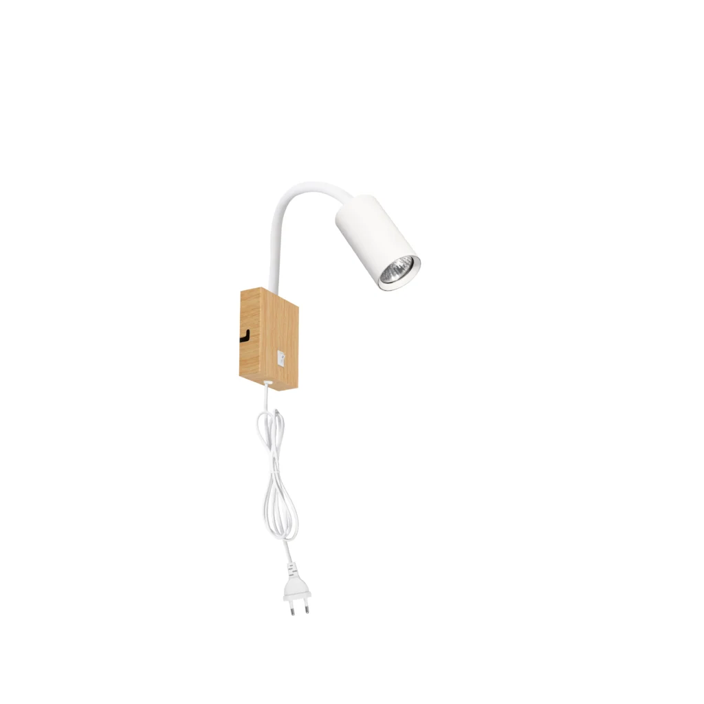 IDYLL 1 GU10 Wall Lamp with switch Wood color base+Sand white tube
