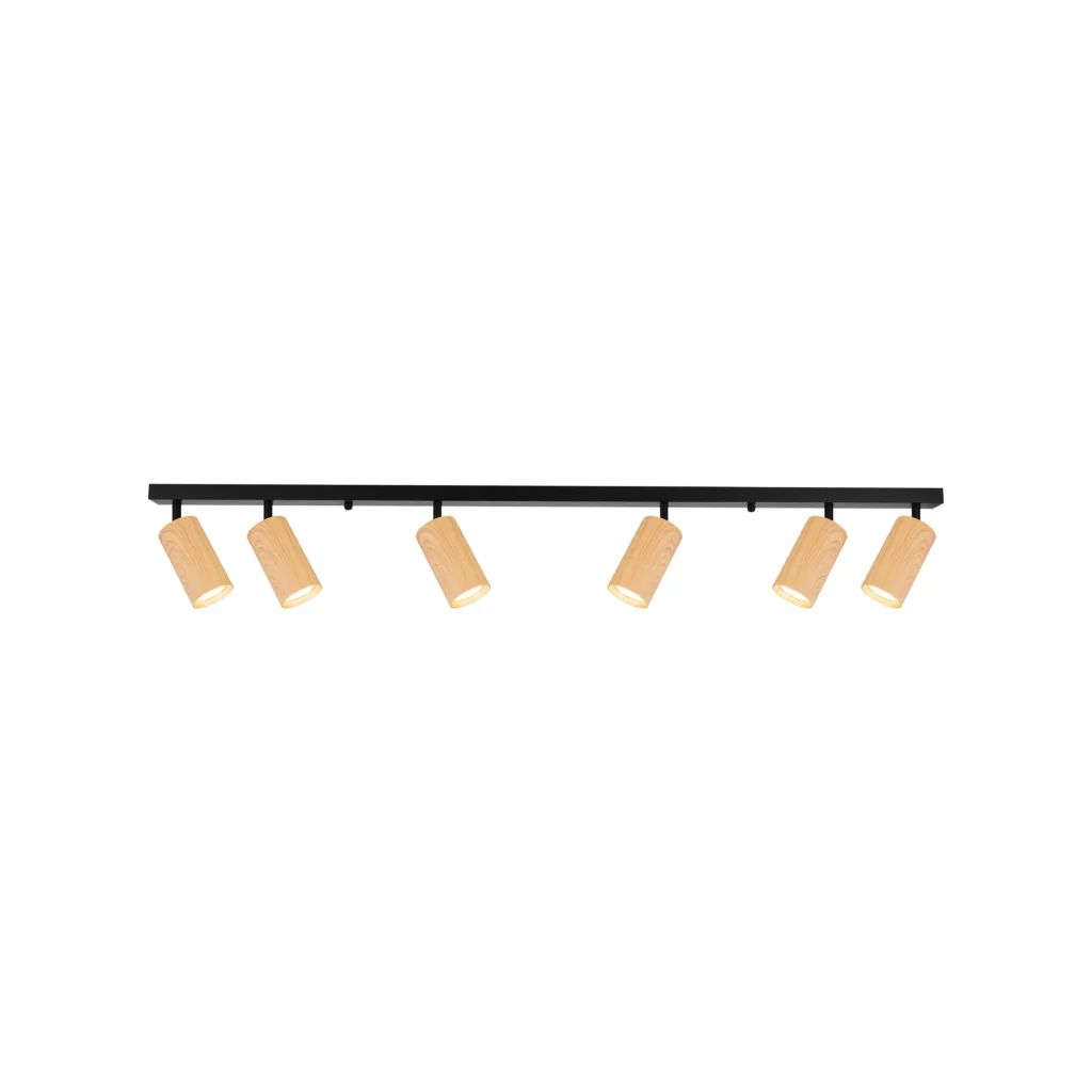 CHIME 6 GU10 Ceiling Spot Light Black base+Wood color tube
