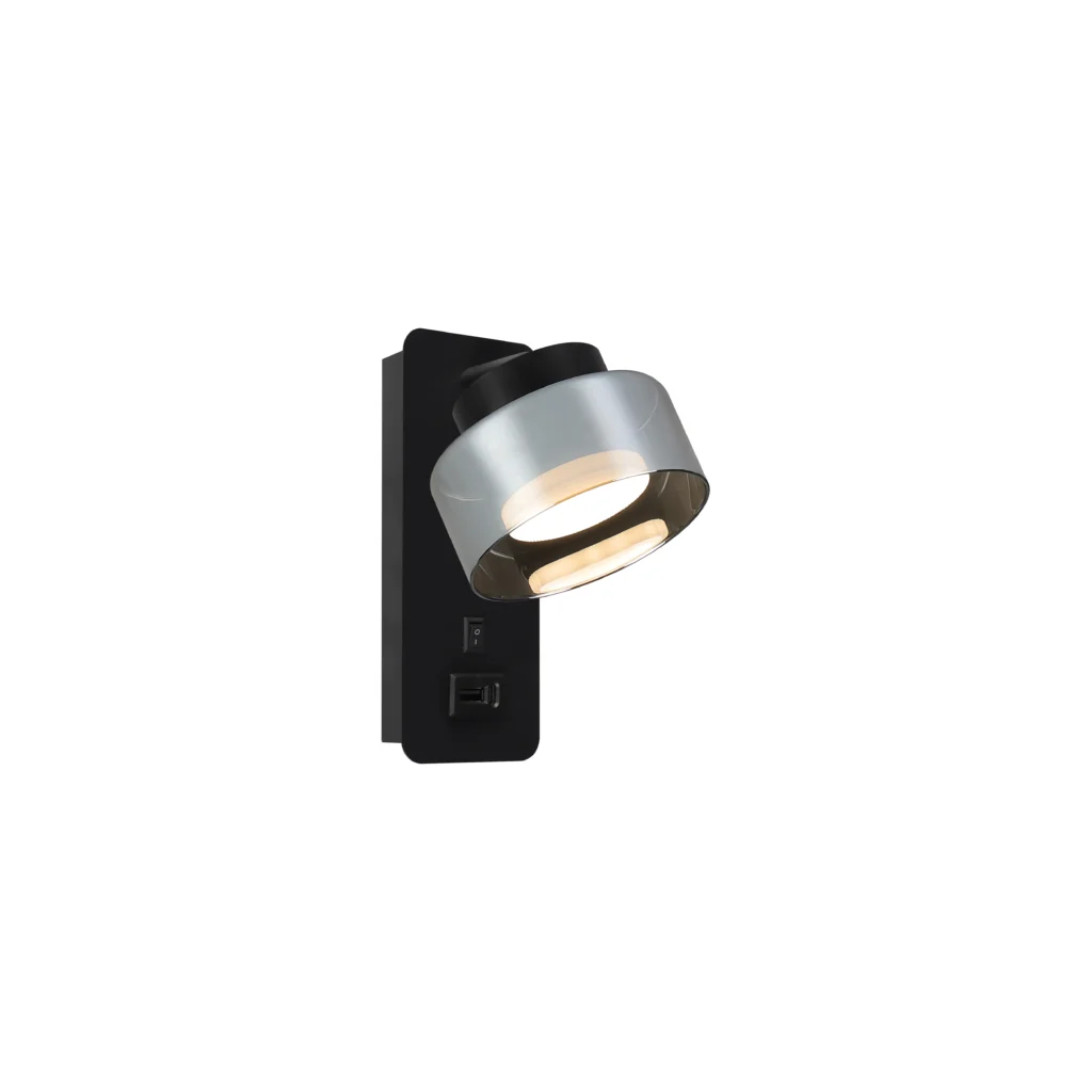 YARN S GX53 Wall Light with Switch with 5V 2A USB A+C BK