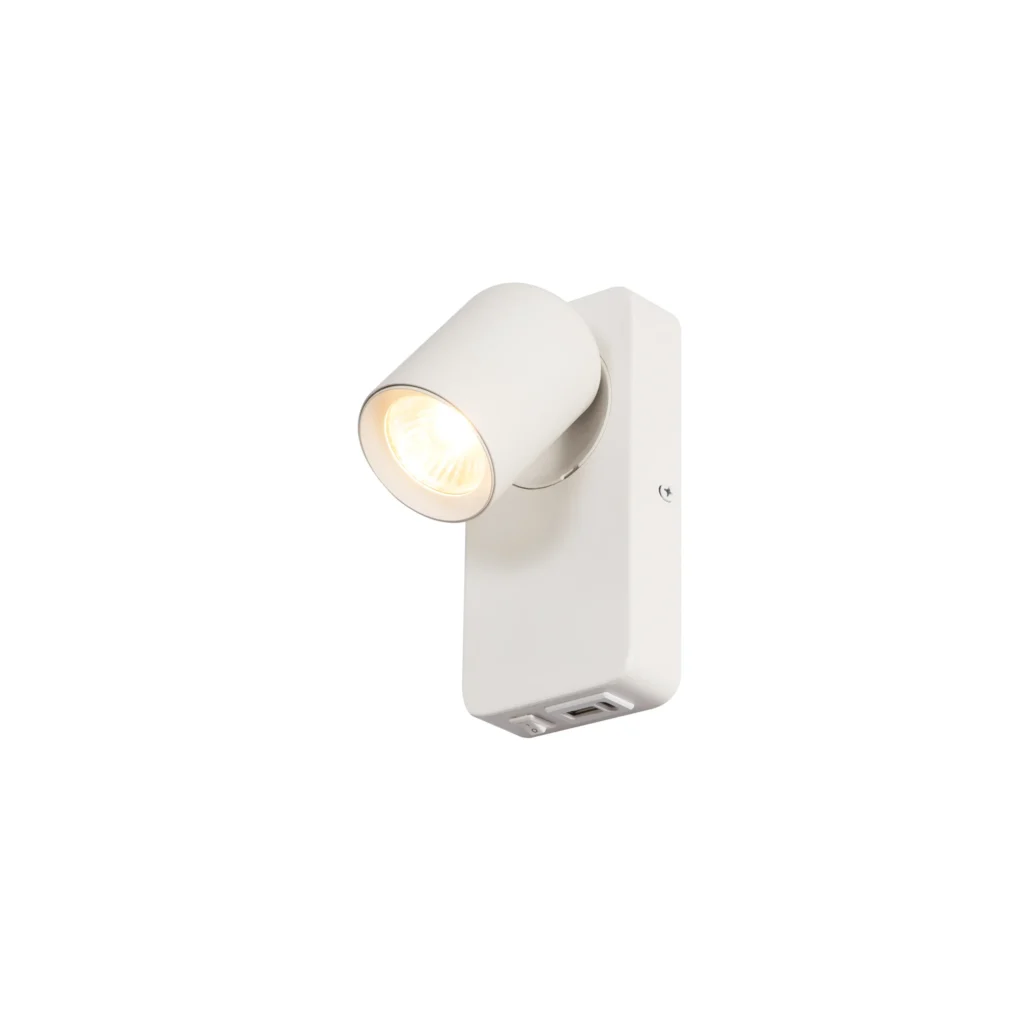 BEAM 1 GU10 Wall Light with switch and USB Charger WH
