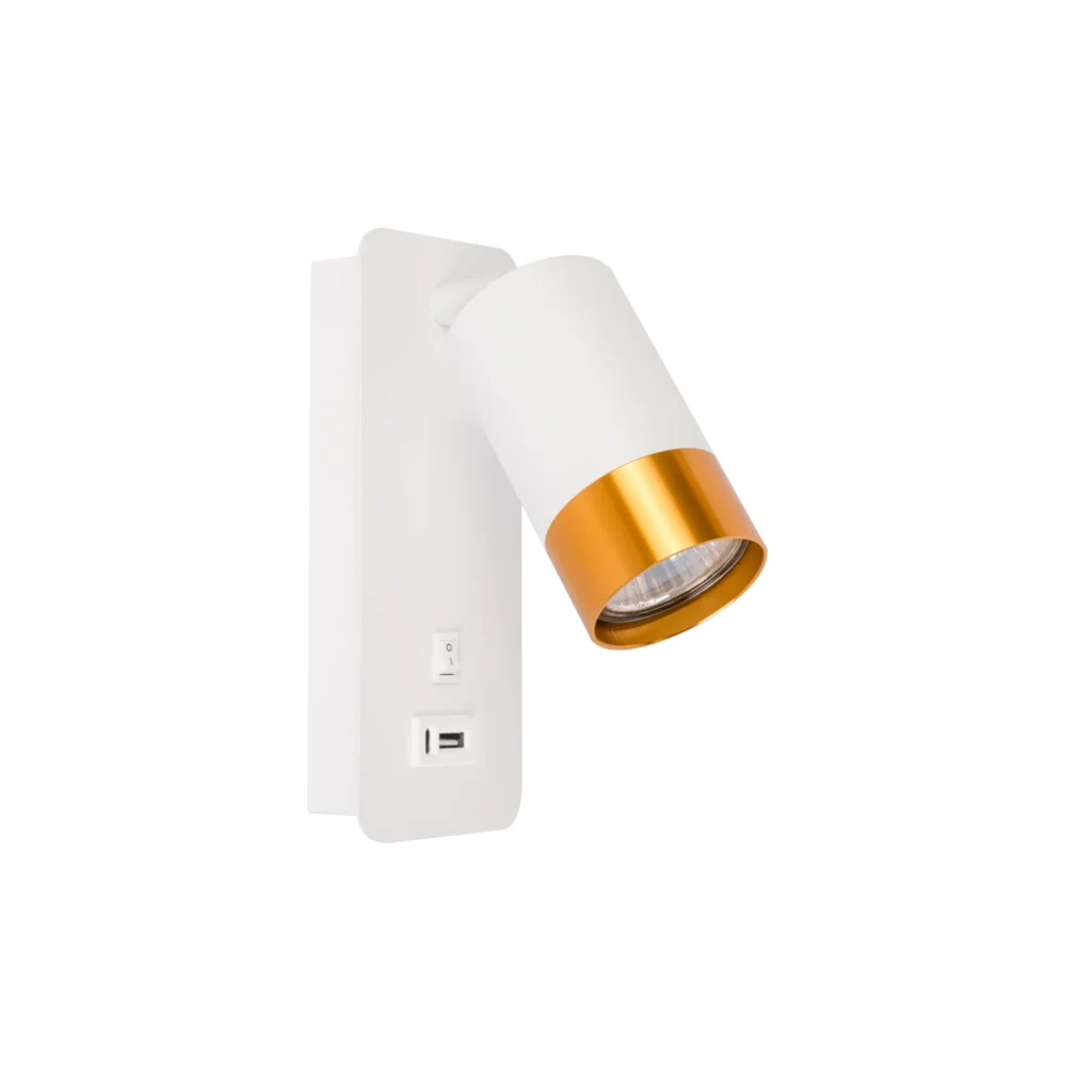 VORTEX 1 GU10 Wall Lighting with USB Charger WH+GD