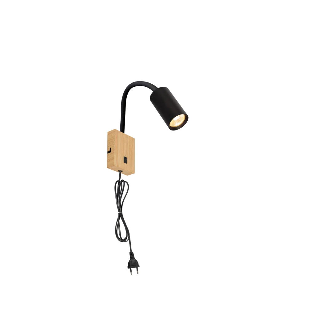 IDYLL 1 GU10 Wall Lamp with switch Wood color base+Sand black tube