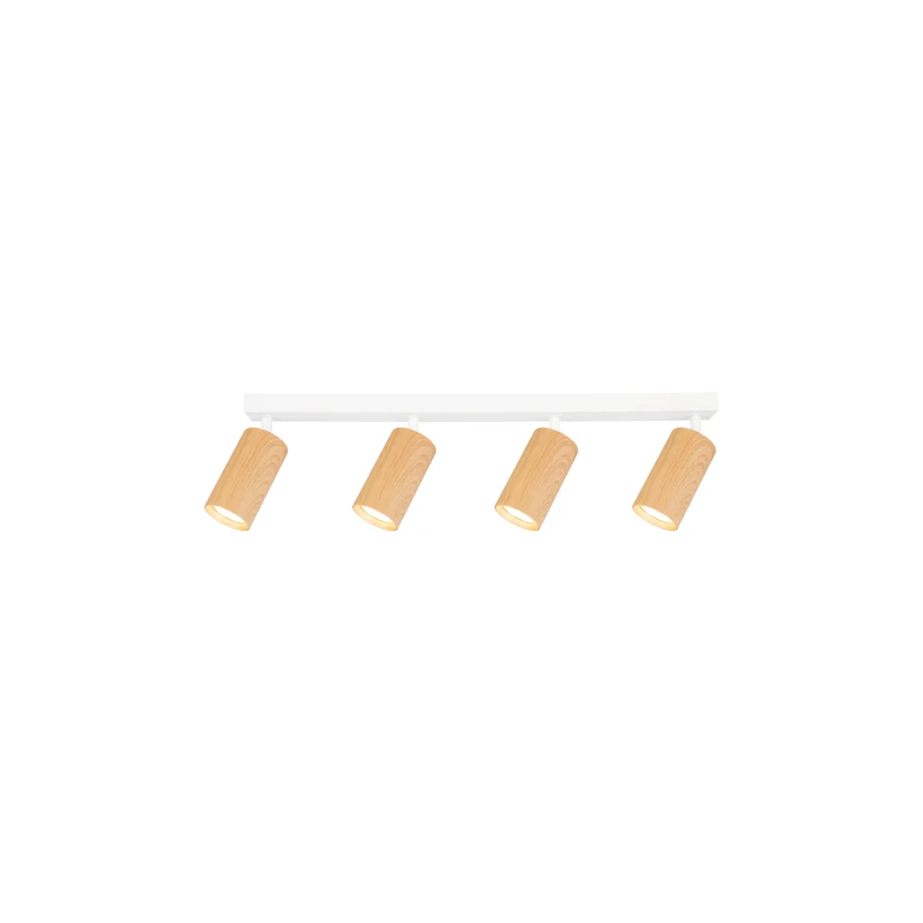 CHIME 4 GU10 Ceiling Spot Light-L White base+Wood color tube