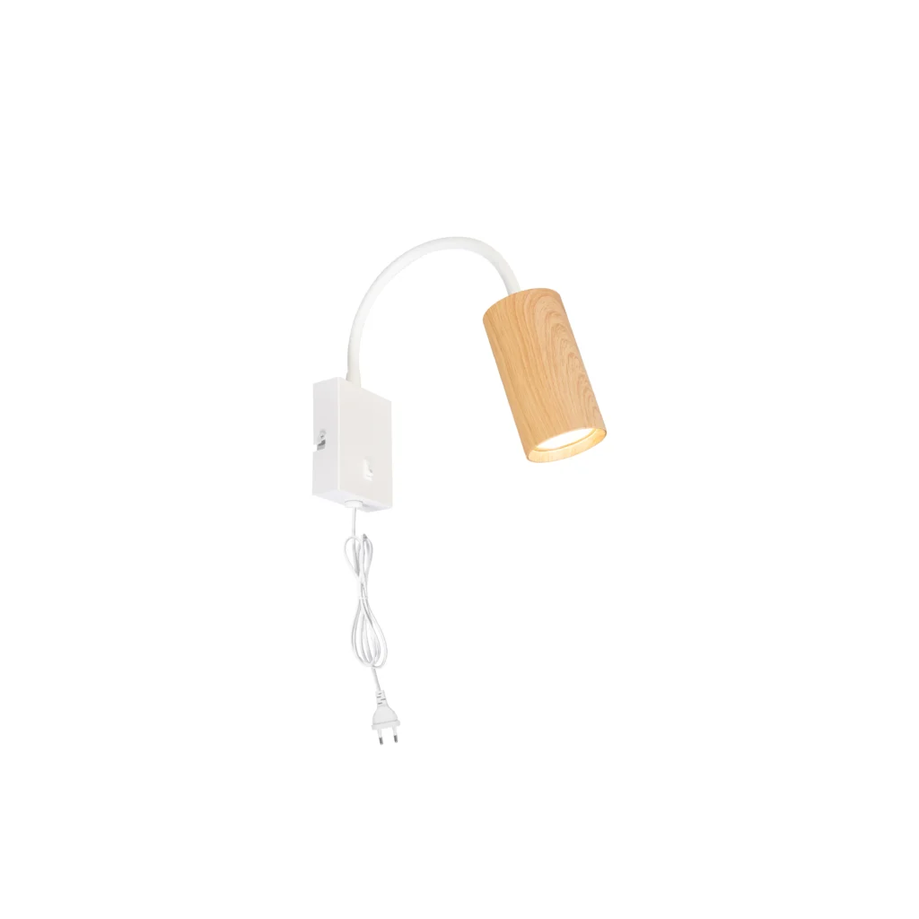 IDYLL 1 GU10 Wall Lamp with switch WH base+Wood color tube