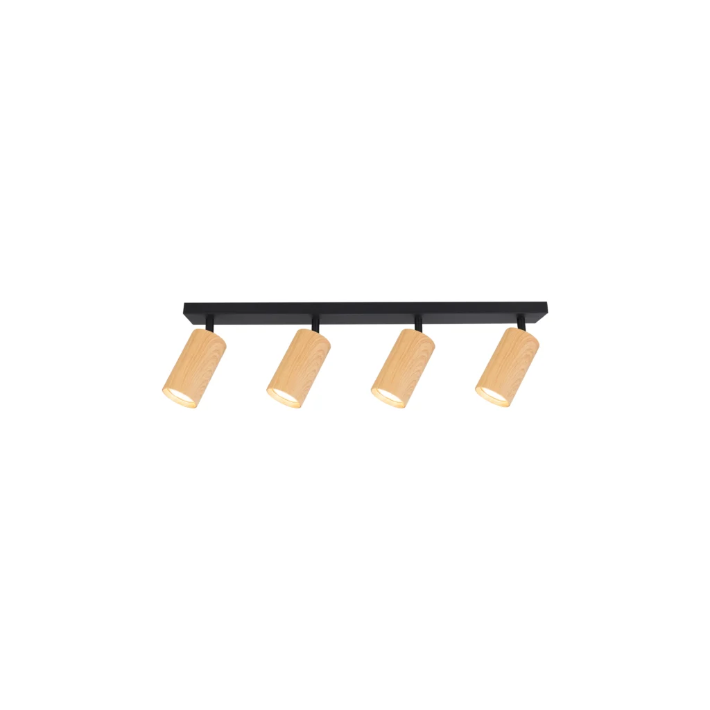 CHIME 4 GU10 Ceiling Spot Light-L Black base+Wood color tube