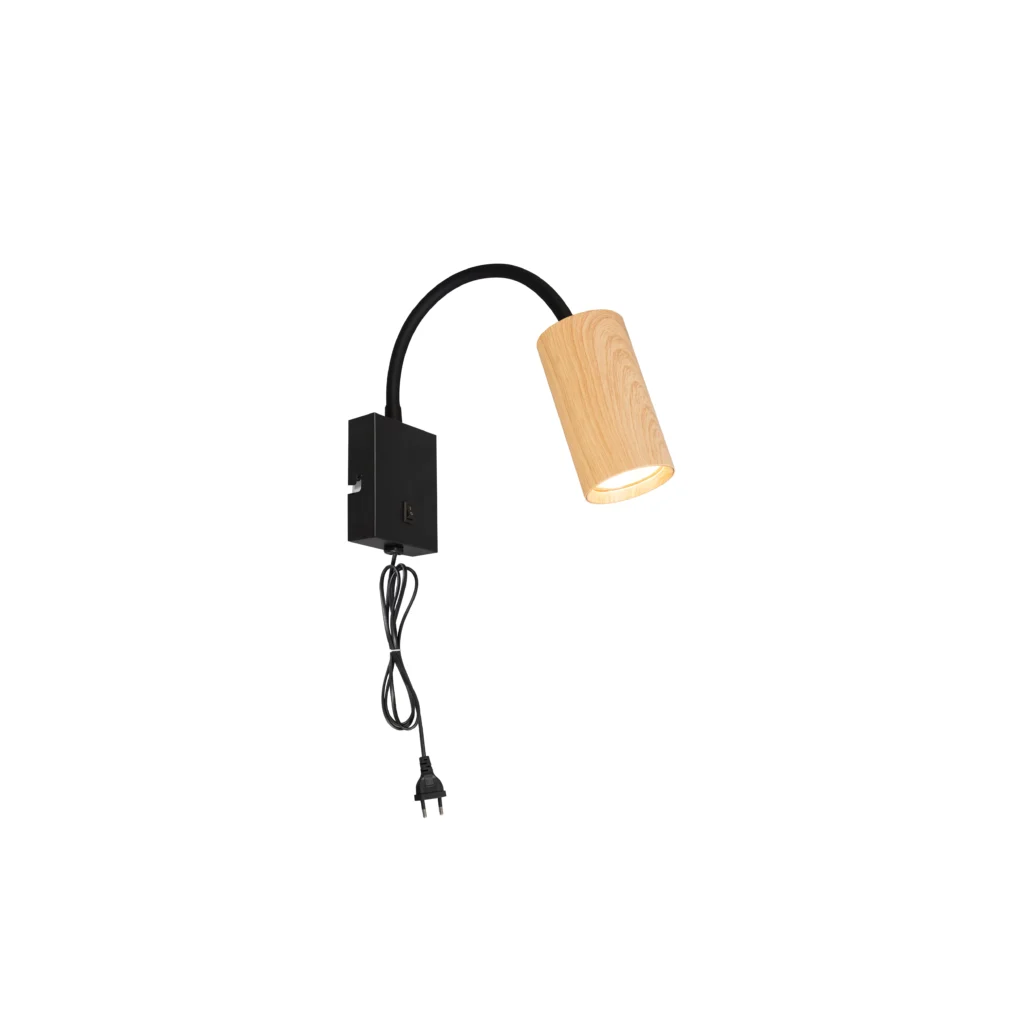 IDYLL 1 GU10 Wall Lamp with switch BK base+Wood color tube