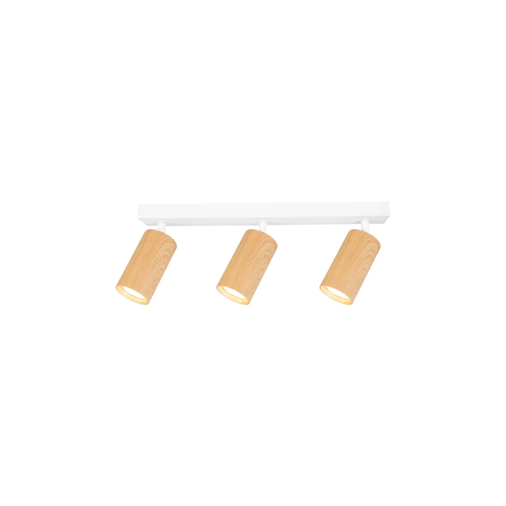 CHIME 3 GU10 Ceiling Spot Light White base+Wood color tube
