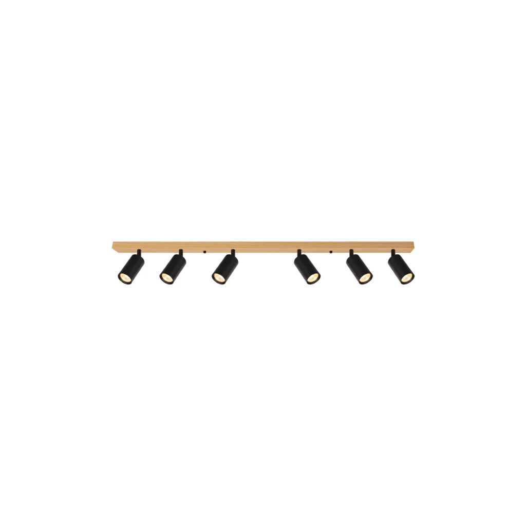 CHIME 6 GU10 Ceiling Spot Light Wood color base+BK tube