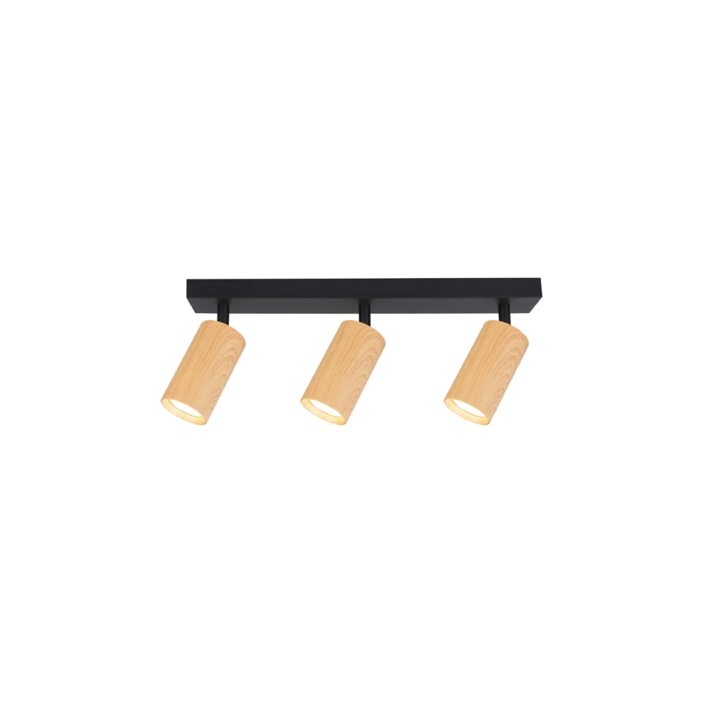 CHIME 3 GU10 Ceiling Spot Light Black base+Wood color tube