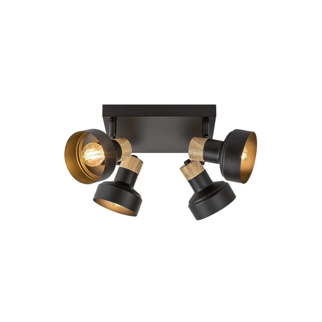 NJORD 4 E14 Ceiling Spot Light BK+Wood Color