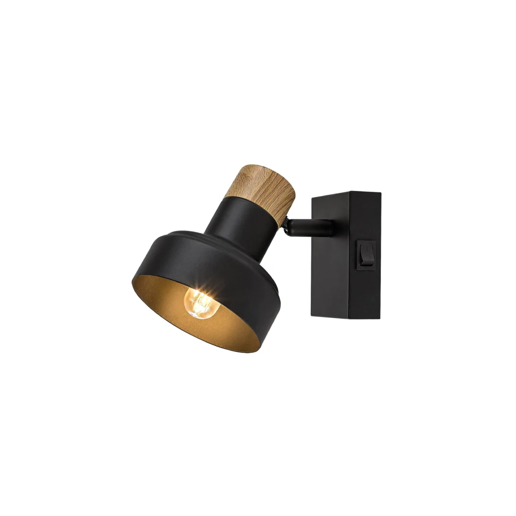NJORD 1 E14 Wall Light with switch BK+Wood Color
