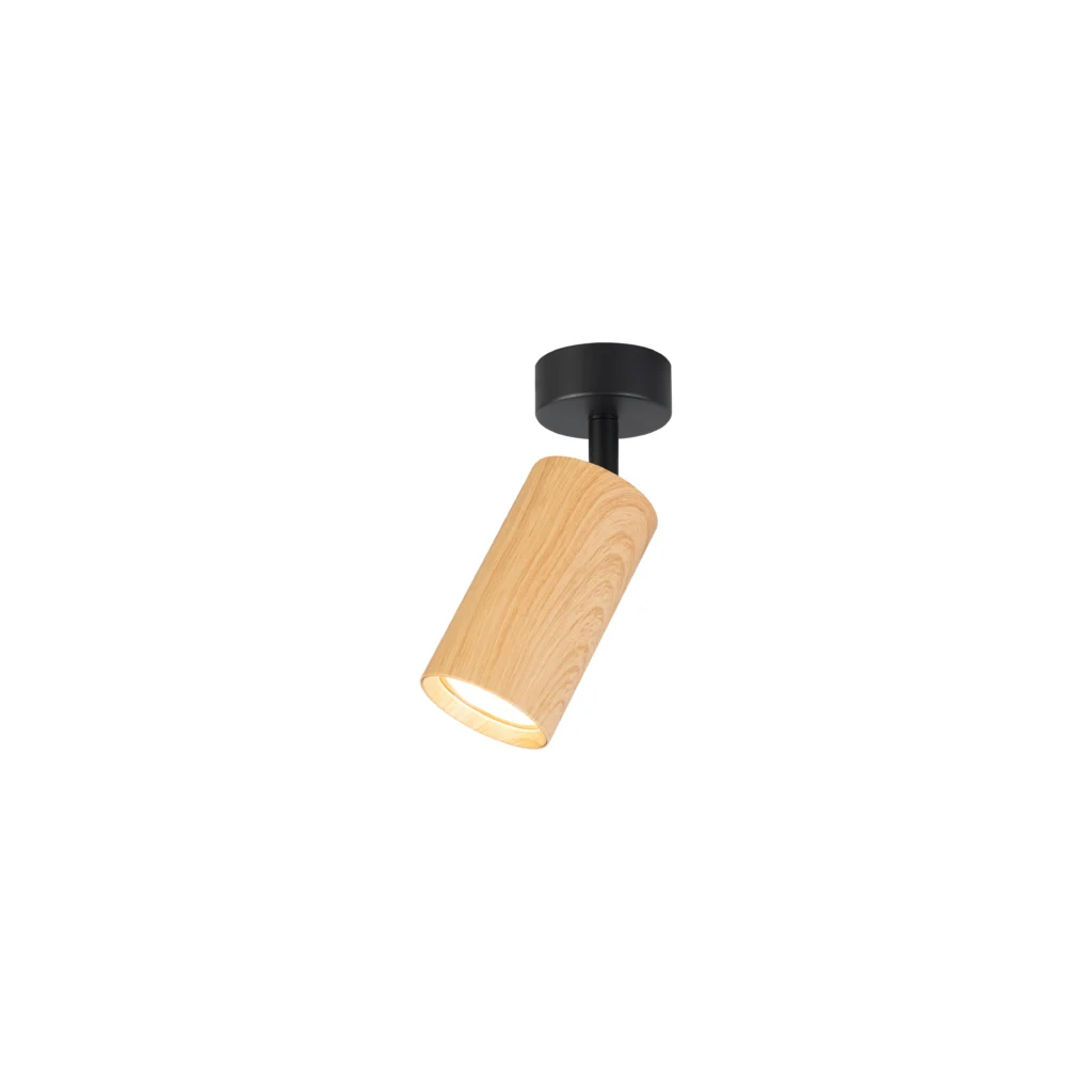 CHIME 1 GU10 Ceiling Spot Light Black base+Wood color tube