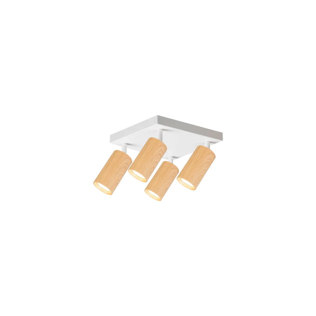 CHIME 4 GU10 Ceiling Spot Light-S White base+Wood color tube