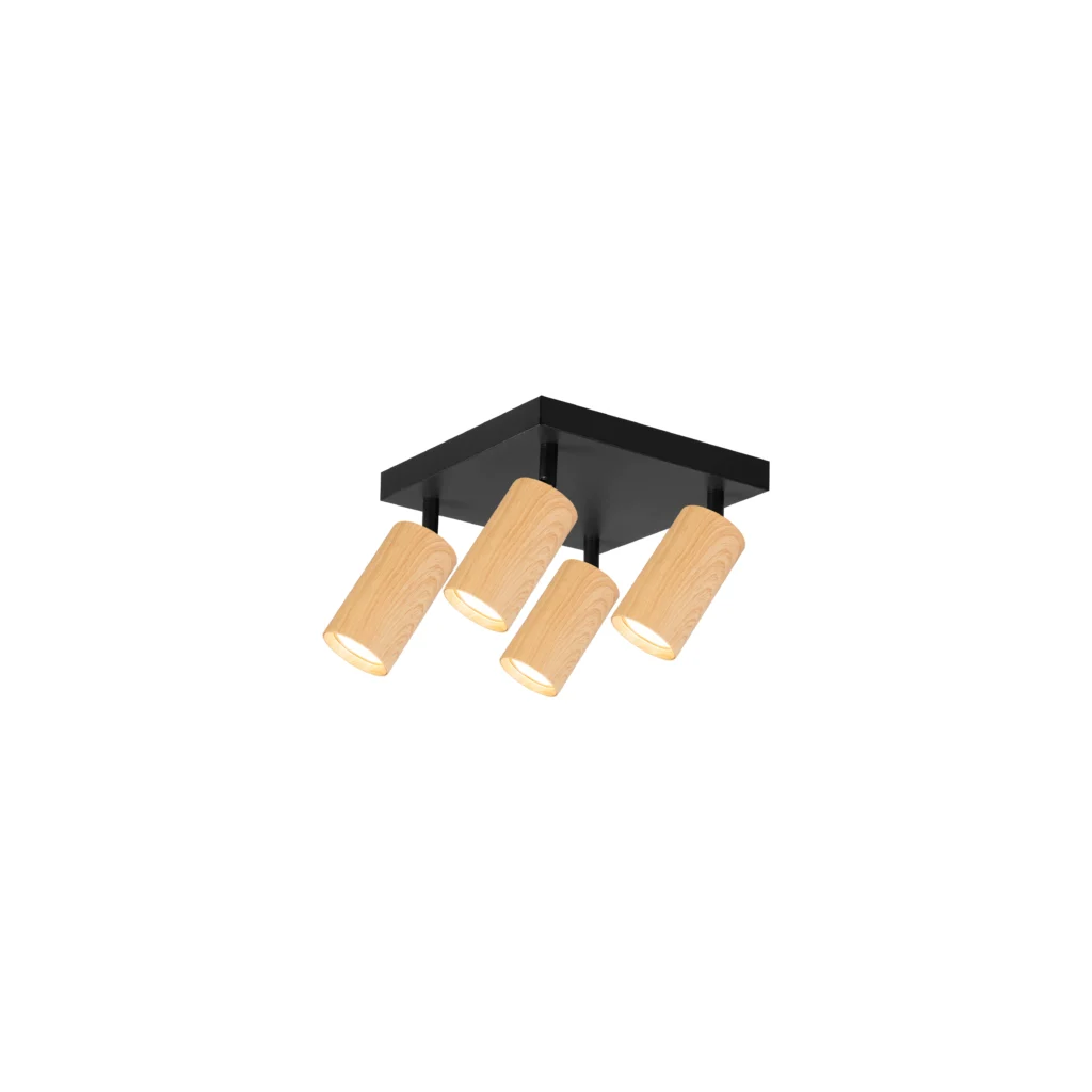 CHIME 4 GU10 Ceiling Spot Light-S Black base+Wood color tube