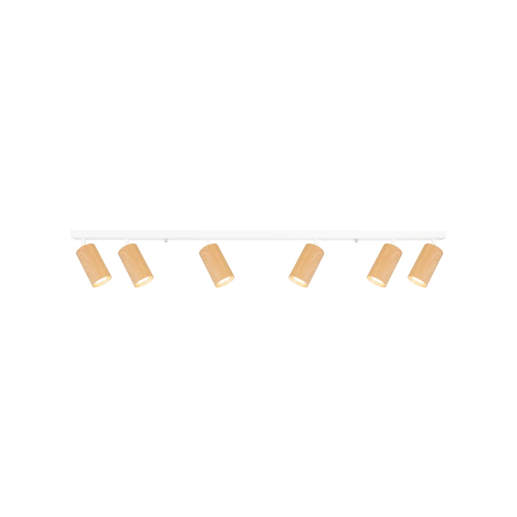 CHIME 6 GU10 Ceiling Spot Light White base+Wood color tube