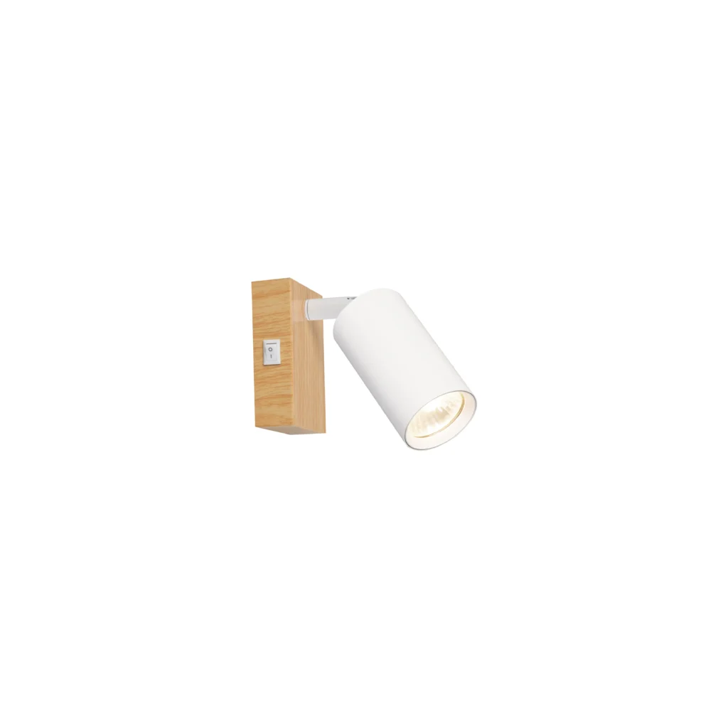 HUSH 1 GU10 Wall Light with switch Wood color base+ White tube