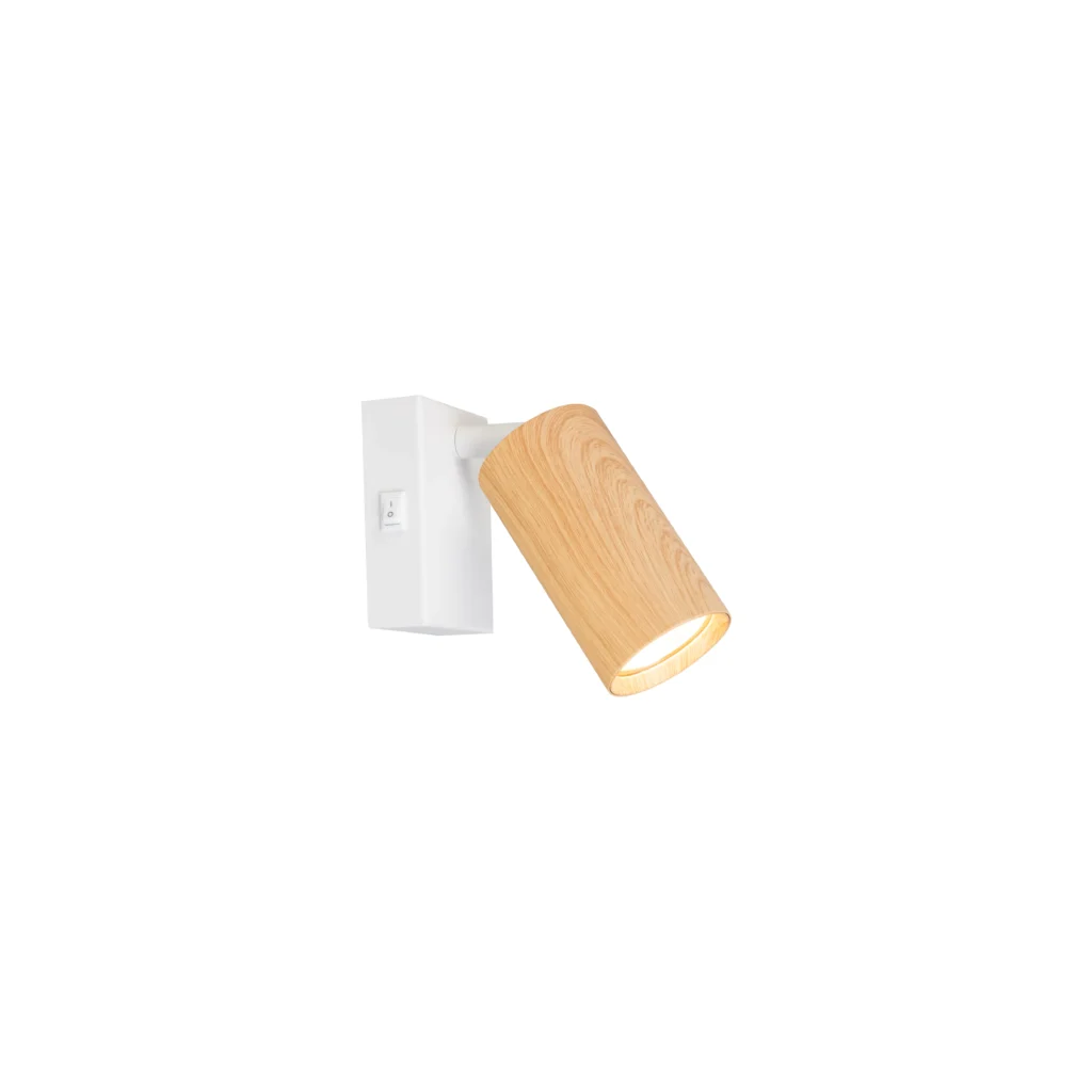 HUSH 1 GU10 Wall Light with switch White base+ Wood color tube