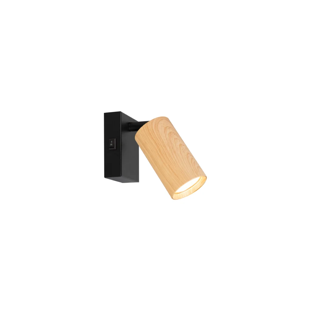 HUSH 1 GU10 Wall Light with switch Wood color base+ Black tube