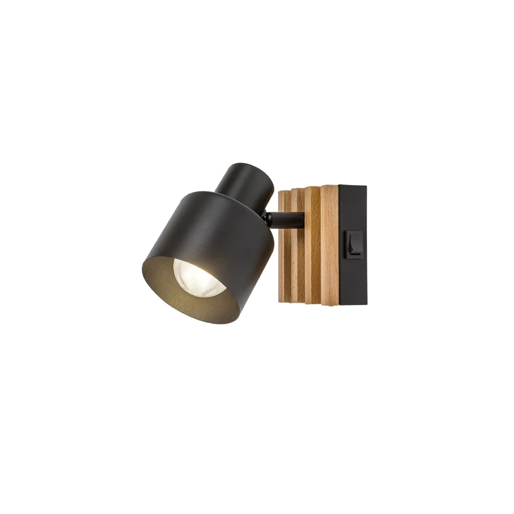SIF 1 E14 Wall Light with switch BK+WOOD