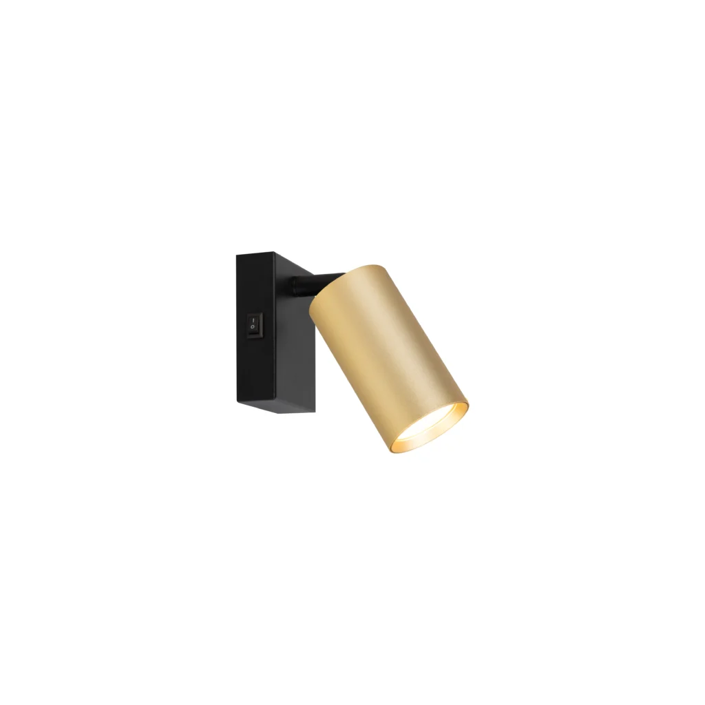 HUSH 1 GU10 Wall Light with switch Black body+ Gold Tube