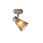 AMBRA 1 G9 ceiling spot light in beige with amber ribbed glass shade, 1 head, lit
