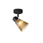 AMBRA 1 G9 ceiling spot light in sand black with amber ribbed glass shade, 1 head, lit