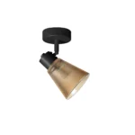 AMBRA 1 G9 ceiling spot light in sand black with amber ribbed glass shade, 1 head, product photo