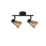 AMBRA 2 G9 ceiling spot light in sand black with amber ribbed glass shade, 2 heads, product photo