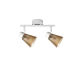 AMBRA 2 G9 ceiling spot light in sand white with amber ribbed glass shade, 2 heads, product photo