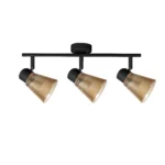 AMBRA 3 G9 ceiling spot light in sand black with amber ribbed glass shade, 3 heads, product photo
