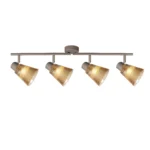 AMBRA 4 G9 ceiling spot light in beige with amber ribbed glass shade, 4 heads, lit