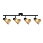 AMBRA 4 G9 ceiling spot light in sand black with amber ribbed glass shade, 4 heads, lit