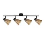 AMBRA 4 G9 ceiling spot light in sand black with amber ribbed glass shade, 4 heads, product photo