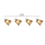 AMBRA 4 G9 ceiling spot light in sand white with amber ribbed glass shade, 4 heads, lit