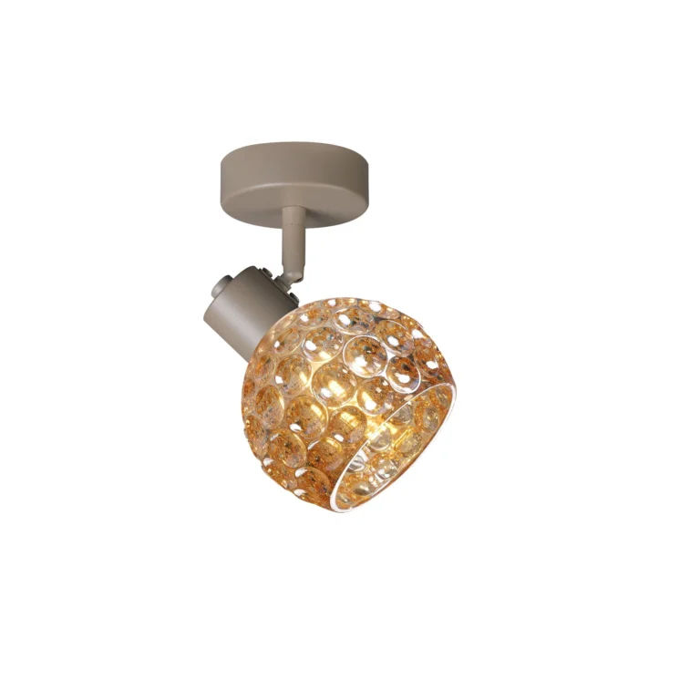 BUBBLE 1 G9 Ceiling Spot Light BEI in beige with amber bubble-textured glass shade, 1 head, lit