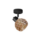 BUBBLE 1 G9 Ceiling Spot Light BK in sand black with amber bubble-textured glass shade, 1 head, product photo