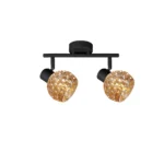 BUBBLE 2 G9 Ceiling Spot Light BK in sand black with amber bubble-textured glass shade, 2 heads, lit