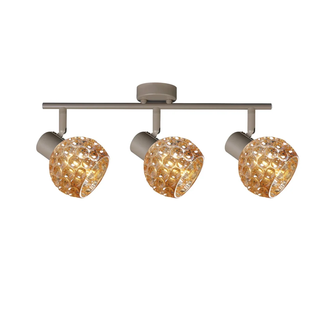 BUBBLE 3 G9 Ceiling Spot Light BEI in beige with amber bubble-textured glass shade, 3 heads, lit