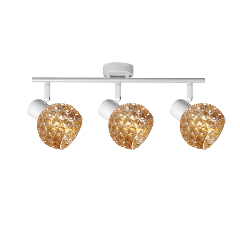 BUBBLE 3 G9 Ceiling Spot Light WH in sand white with amber bubble-textured glass shade, 3 heads, lit