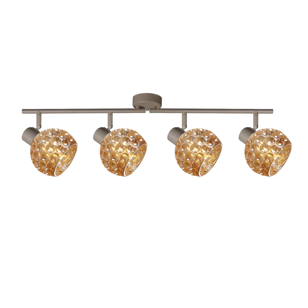 BUBBLE 4 G9 Ceiling Spot Light BEI in beige with amber bubble-textured glass shade, 4 heads, lit