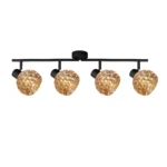 BUBBLE 4 G9 Ceiling Spot Light BK in sand black with amber bubble-textured glass shade, 4 heads, lit
