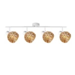 BUBBLE 4 G9 Ceiling Spot Light WH in sand white with amber bubble-textured glass shade, 4 heads, lit