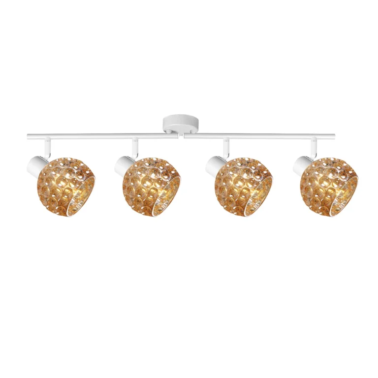BUBBLE 4 G9 Ceiling Spot Light WH in sand white with amber bubble-textured glass shade, 4 heads, lit
