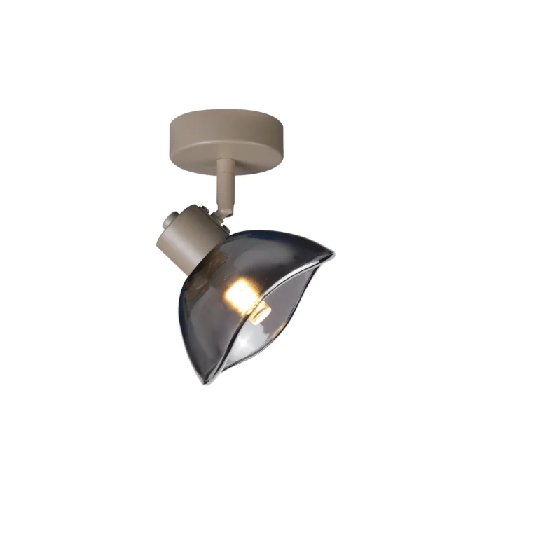 CALLA 1 G9 ceiling spot light in beige with smoked glass petal shade, 1 head, lit