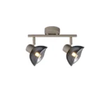 CALLA 2 G9 ceiling spot light in beige with smoked glass petal shade, 2 heads, lit