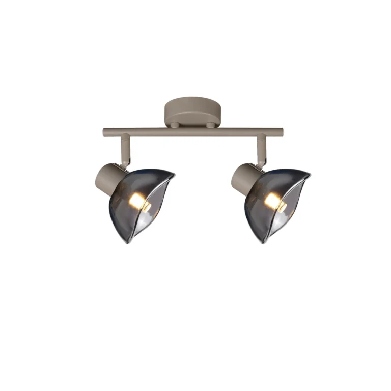 CALLA 2 G9 ceiling spot light in beige with smoked glass petal shade, 2 heads, lit